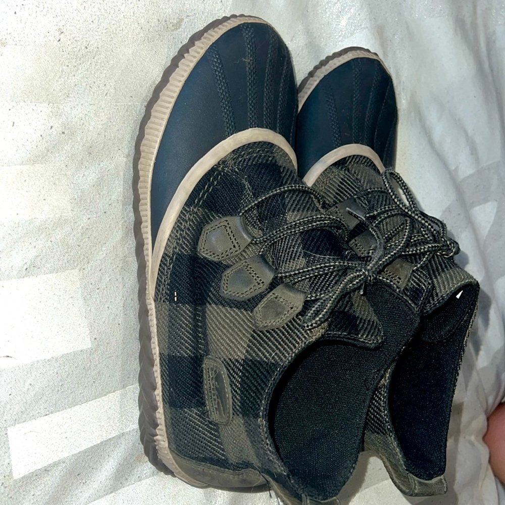 w Women's SOREL Green/Black Buffalo Plaid Out N About Plus Duck Boot Size 12